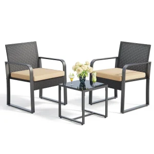 3-Piece Patio Chairs Set with Glass Coffee Table